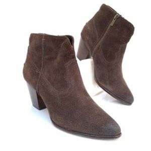 Frye Dark Brown Suede Pointed Ankle Booties